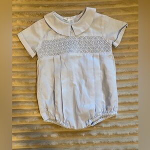 Vintage Pastels Light Blue Baby Outfit with Embroidery